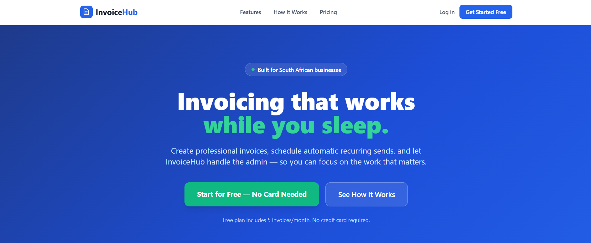 InvoiceHub homepage
